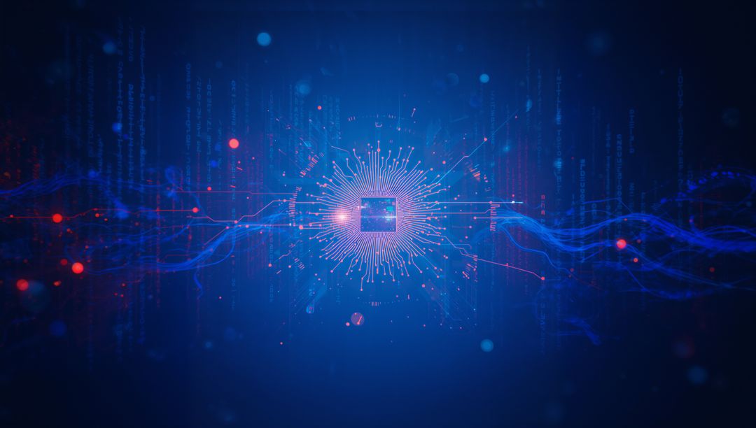 Futuristic Glowing CPU with Digital Data Streams in Blue