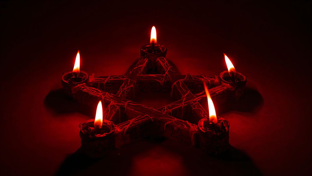 Pentagram Candle Display in Dark Ritual Setting