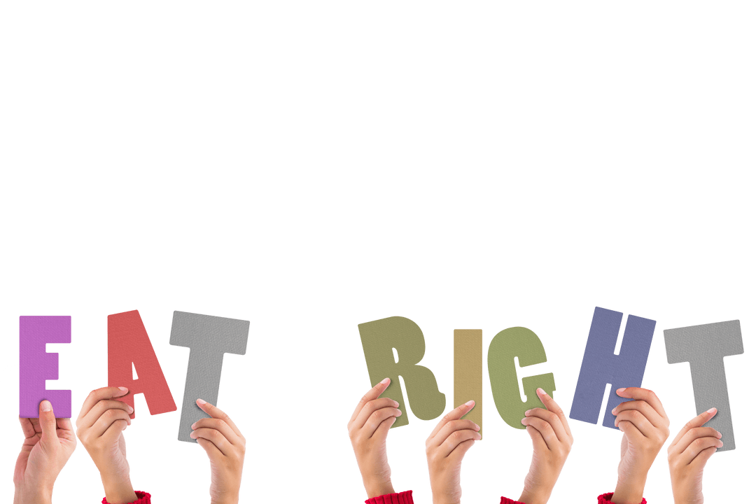 Hanging Hands Holding Eat Right Transparent Letters for Wellness