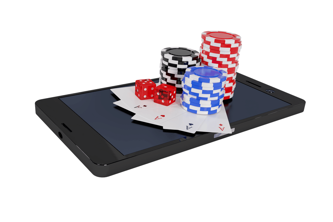 Transparent Stack of Poker Chips and Cards on Smartphone
