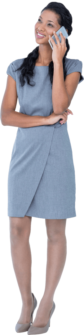 Smiling Biracial Businesswoman Communicating on Smartphone with Transparent Background