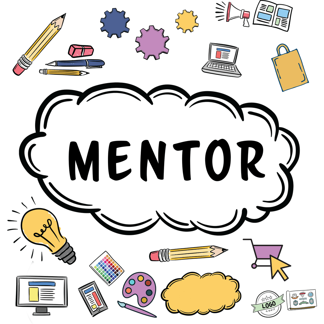 Creative Business Mentor Text with Icons on Transparent Background