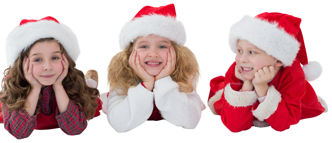 Joyful Children Celebrating Christmas Wearing Santa Hats on Transparent Background - Download Free Stock Images Pikwizard.com