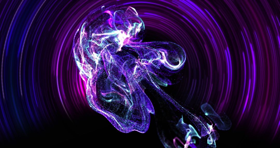 Digital Abstract Spiral with Neon Blue and Purple Pulses