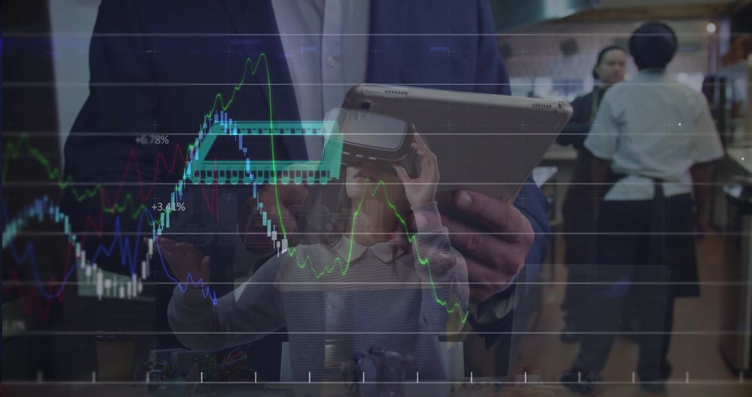 Businessman Integrating Technology with VR in Digital Chart Environment