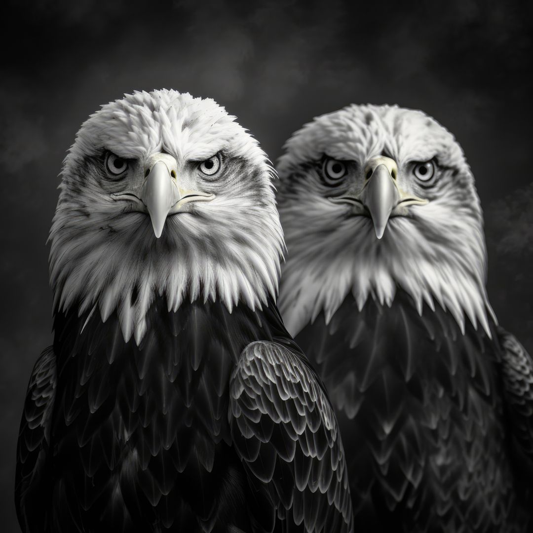 Two majestic bald eagles stare intently, set against a dark background - Free Images, Stock Photos and Pictures on Pikwizard.com