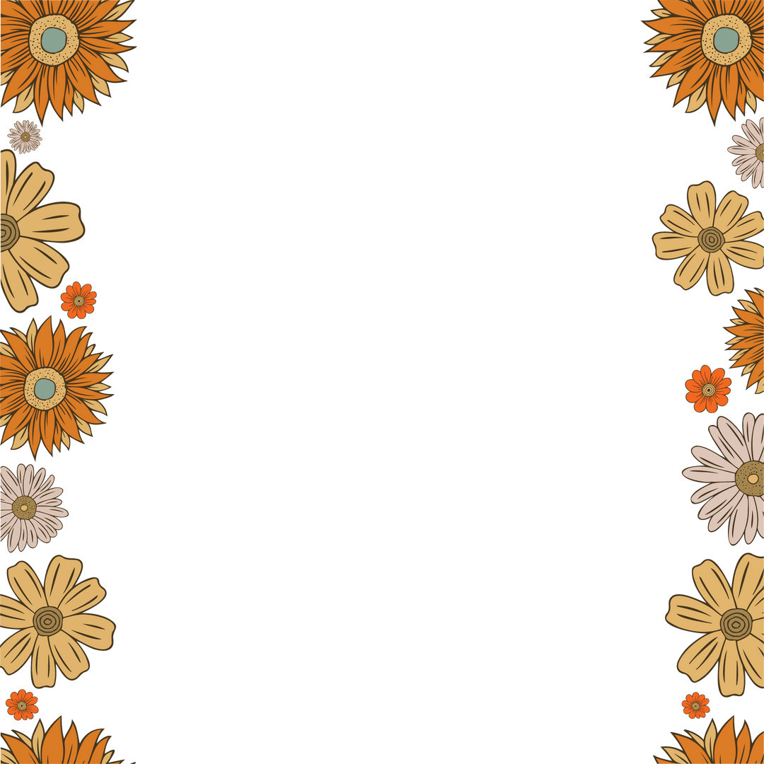 Transparent Floral Border with Stylized Daisies and Sunflowers