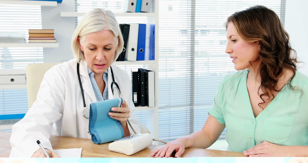 Senior Doctor Taking Blood Pressure of Female Patient in Office - Free Images, Stock Photos and Pictures on Pikwizard.com