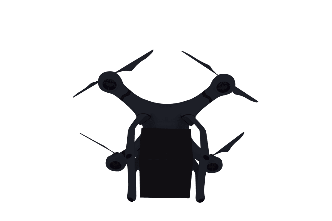 Drone with Package Flying on Transparent Background