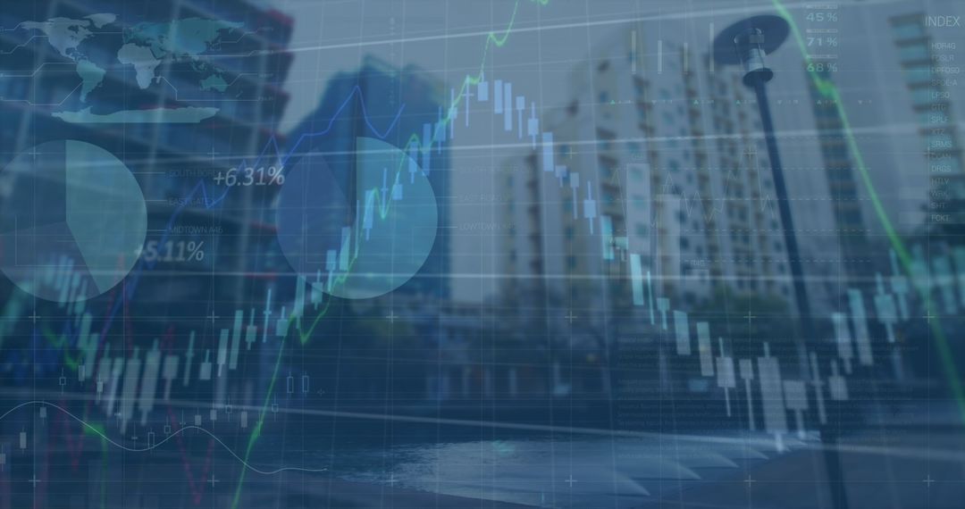 Global Financial Data Visualization in Modern Cityscape