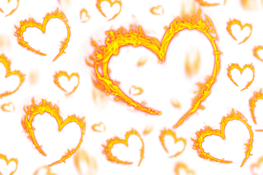 Fiery Hearts with Transparent Background Love Symbol Graphic