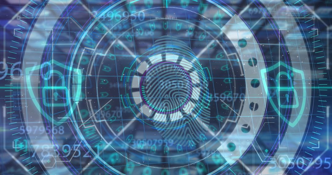 Futuristic Fingerprint Scanning Interface with Cybersecurity Elements