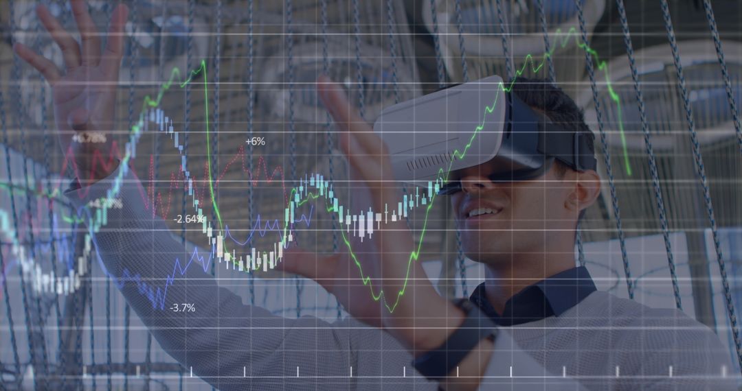 Businessman Using VR for Interactive Financial Data Analysis
