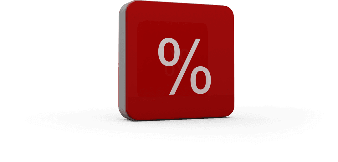 Transparent 3D Red Percent Icon on White Background