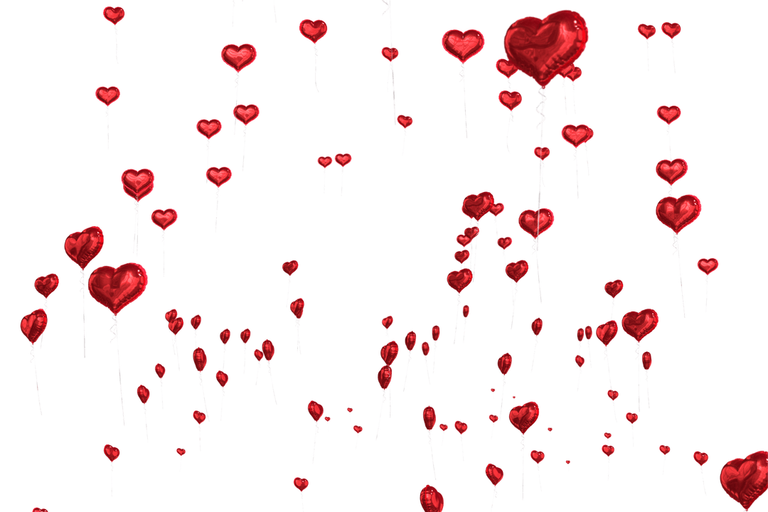 Red Heart Balloons Floating on Transparent Background