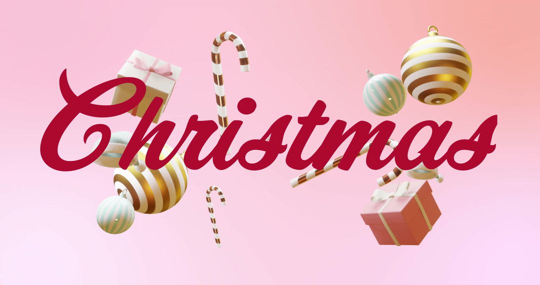 Joyful Christmas Text with Floating Festive Decorations