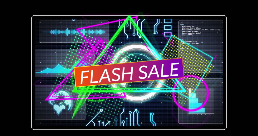 Futuristic Flash Sale Banner with Neon Tech Interface