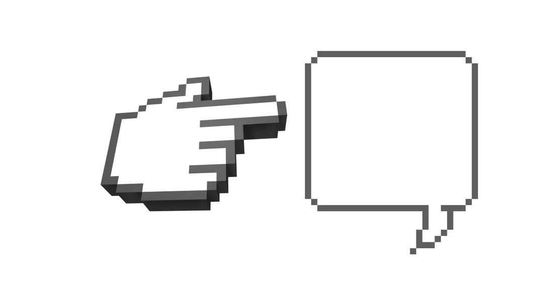 Pixel Hand Pointing Speech Bubble Digital Messaging