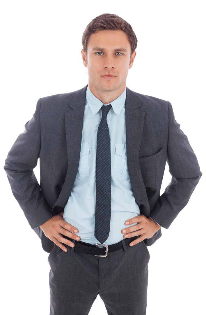 Serious Businessman Standing with Hands on Hips Transparent