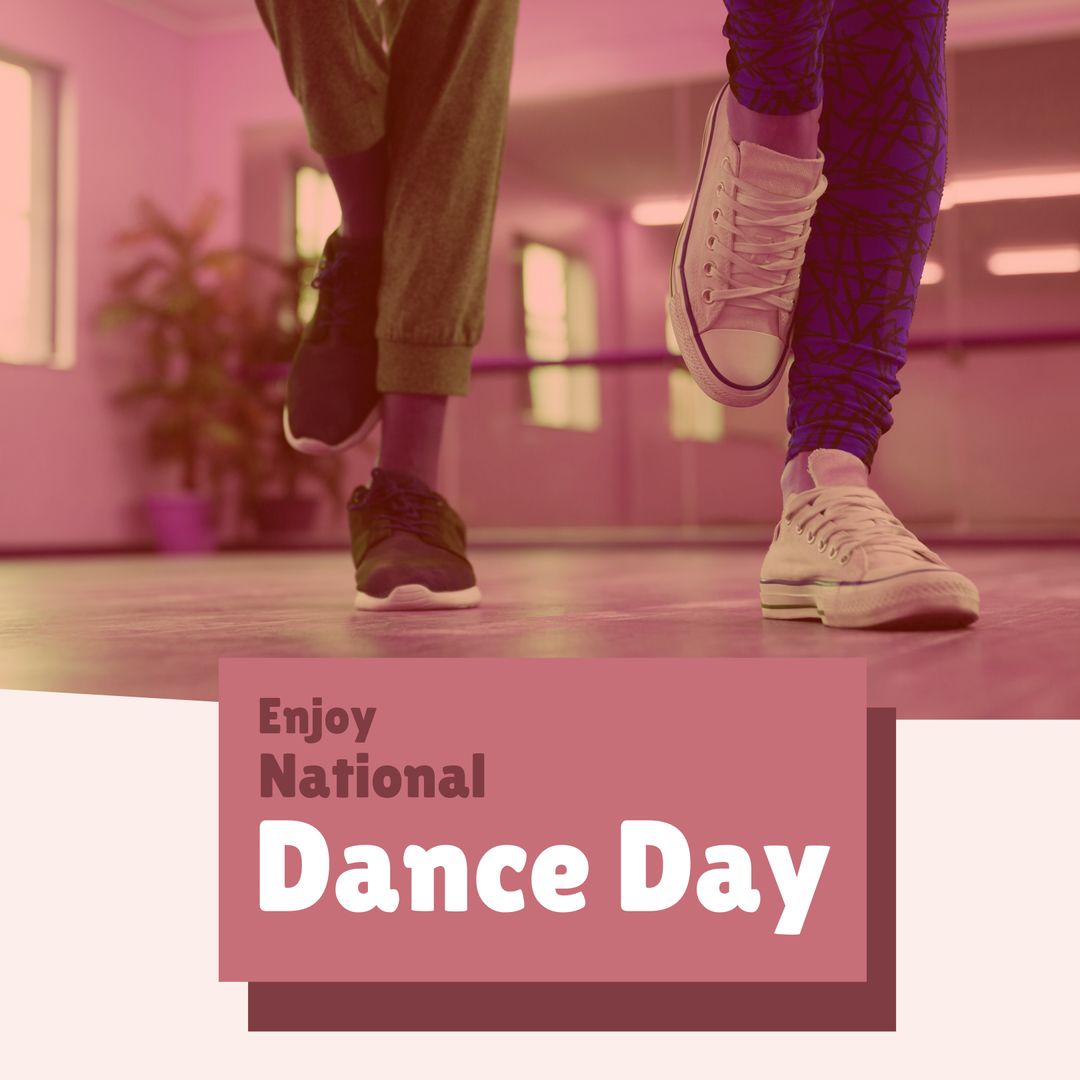Multiracial Feet Dancing in Studio with National Dance Day Text