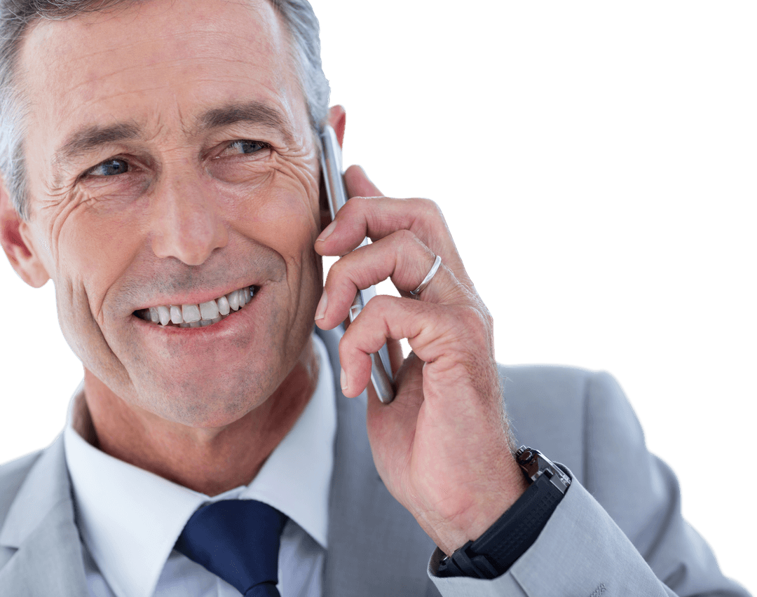 Confident Businessman Talking on Transparent Phone Call