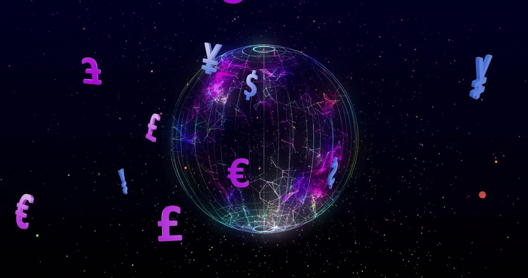 Digital Globe with Currency Symbols Representing Global Finance