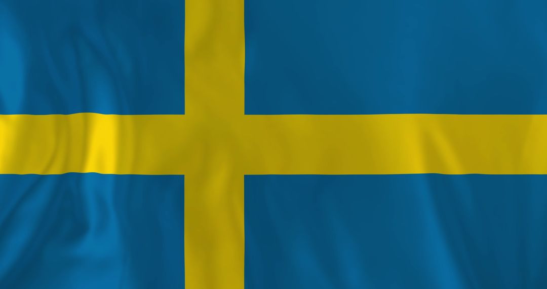 Waving Swedish Flag with Yellow Cross on Blue Field