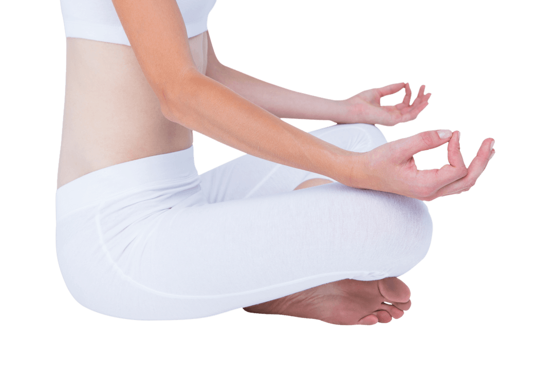 Caucasian Woman Practicing Yoga in Lotus Pose on Transparent Background