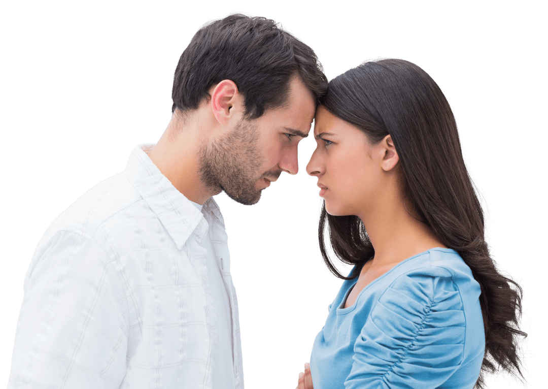 Transparent Background of Angry Couple Locked in Tense Staring Contest
