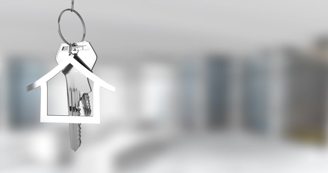 Silver House Keys Hanging with Blurred Background and Copy Space