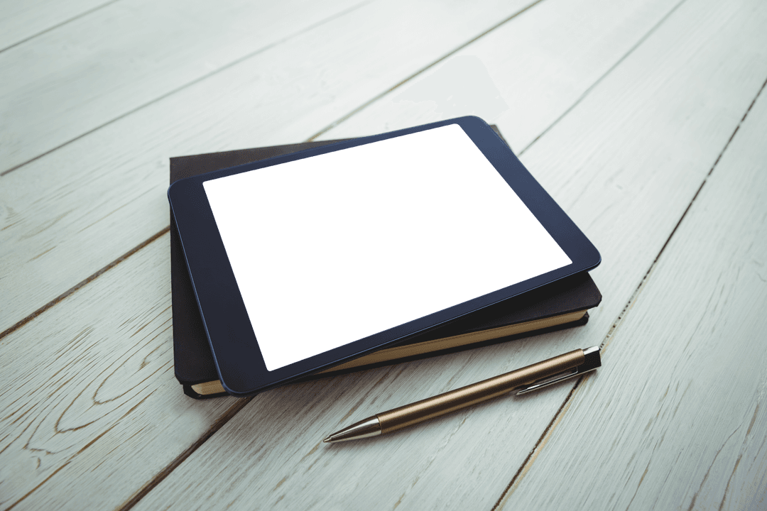 Transparent Tablet with Pen on Wooden Desk Surface
