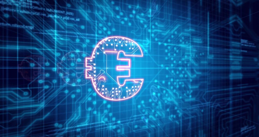 Digital Euro Finance Technology Concept with Circuitry