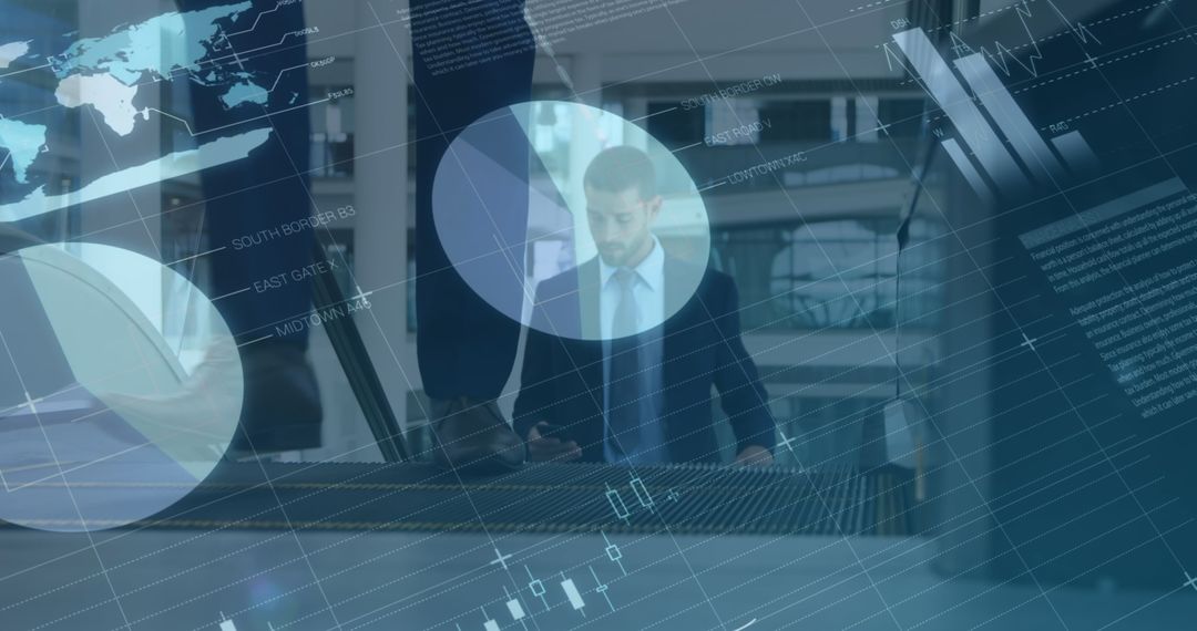 Businessman Engaged in Global Data Analysis Overlay