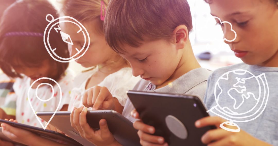 Children Engaged in Interactive Tablet Learning