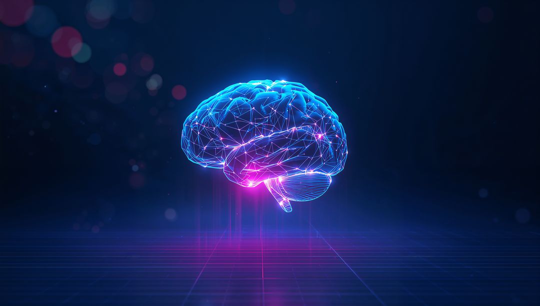 Futuristic 3D Digital Brain with Neon Effects
