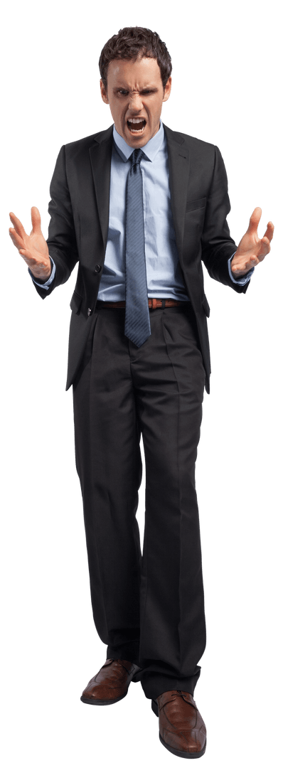 Angry Businessman Expresses Frustration on Transparent Background