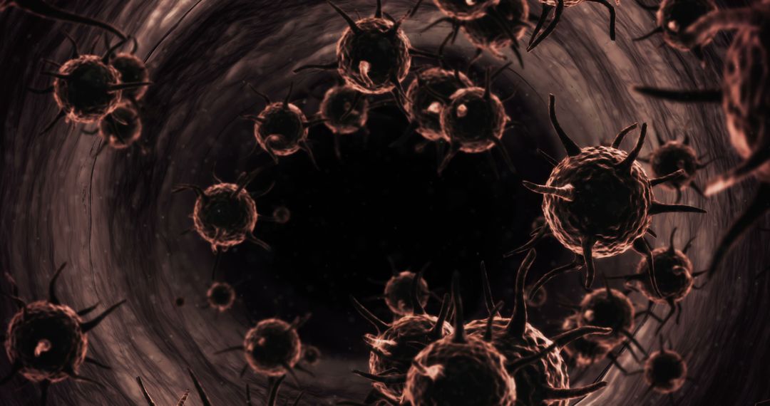 3D Visualization of Virus Cells in Dark Tunnel - Free Images, Stock Photos and Pictures on Pikwizard.com