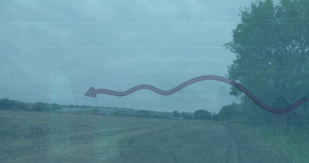 Rural Landscape with Cloudy Sky and Graph Overlay
