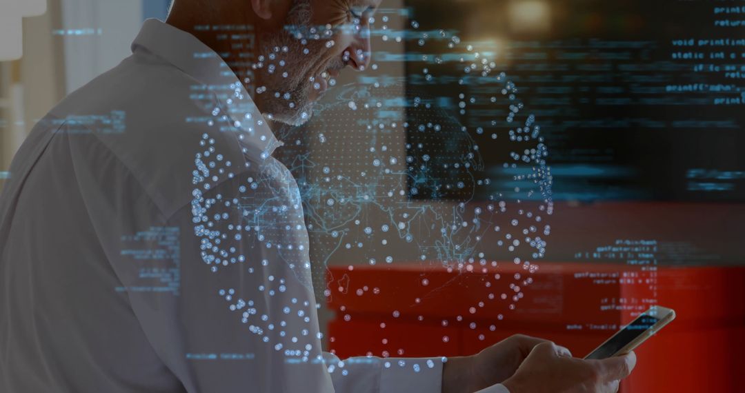 Professional Analyzing Digital Holographic Globe at Work