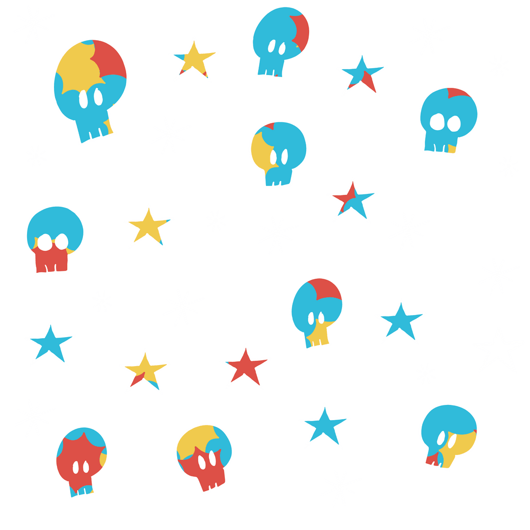 Retro Colorful Skull and Stars Pattern on Transparent Background