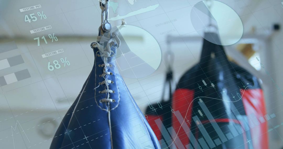 Hanging Punching Bag with Data Overlay for Fitness Analytics