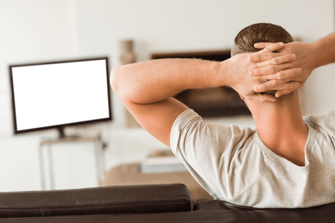Man Relaxing on Couch with Transparent Screen in Background - Download Free Stock Images Pikwizard.com