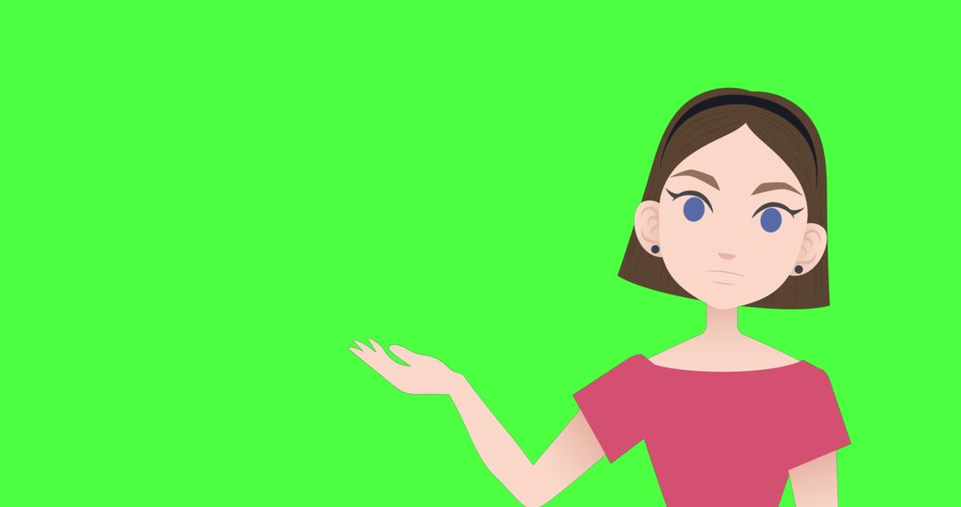 Illustrated Caucasian Woman Gesturing with Green Screen Background
