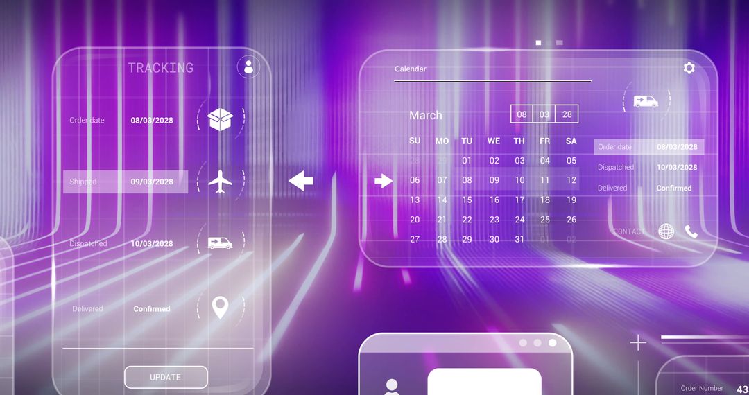 Futuristic Digital Interface with Calendar and Tracking Panels