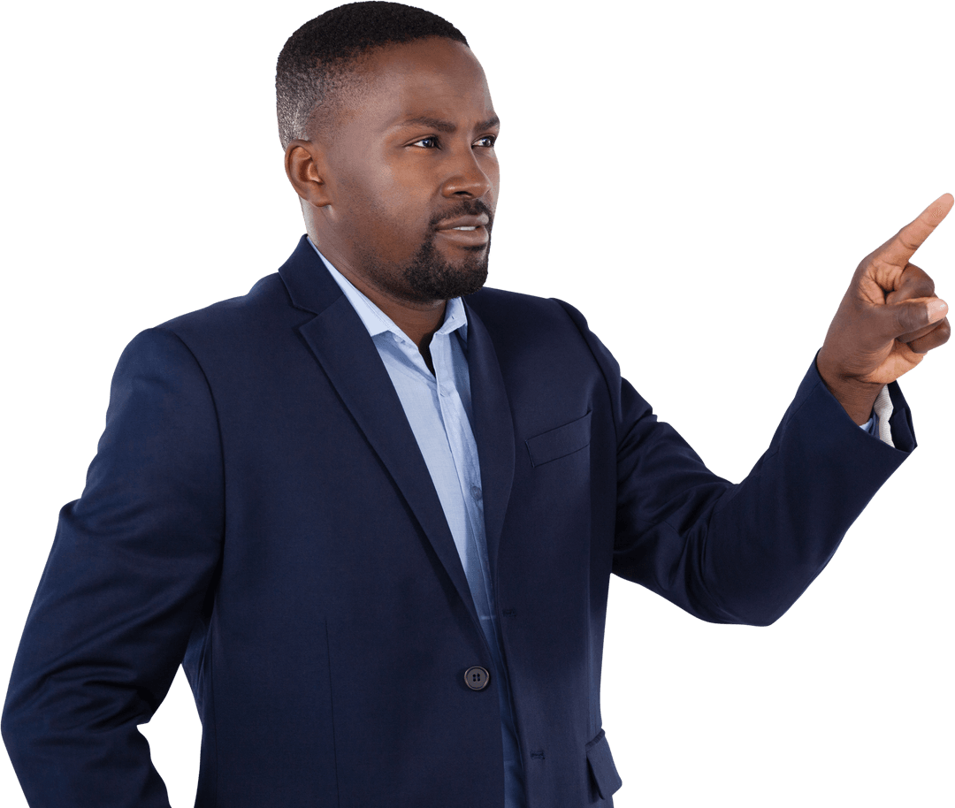 Businessman Engaging with Clear Virtual Interface in Stylish Suit