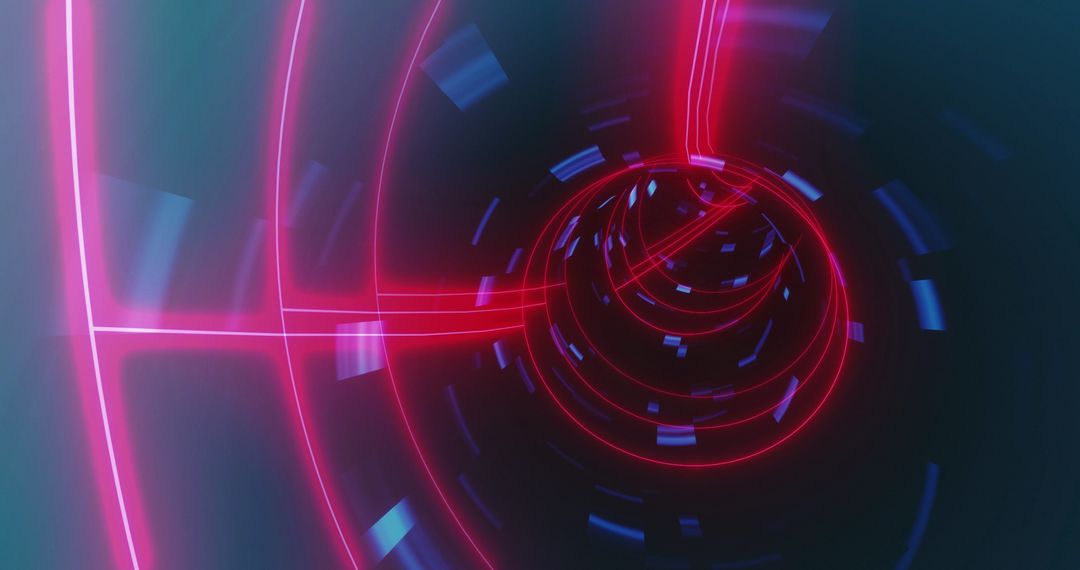 Futuristic Tunnel of Neon Lights and Digital Codes