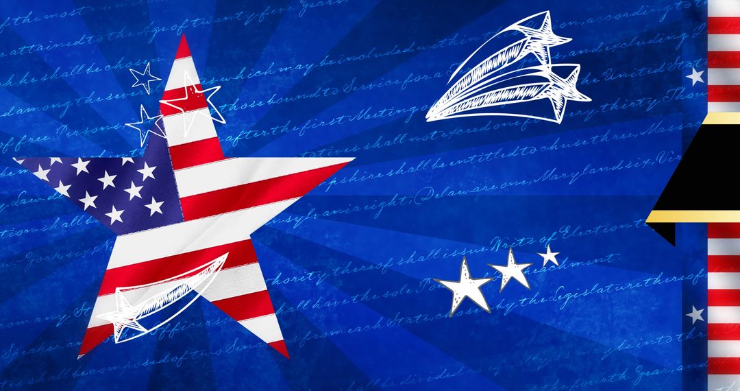 Abstract American Flag and Star Illustrations on Blue Background