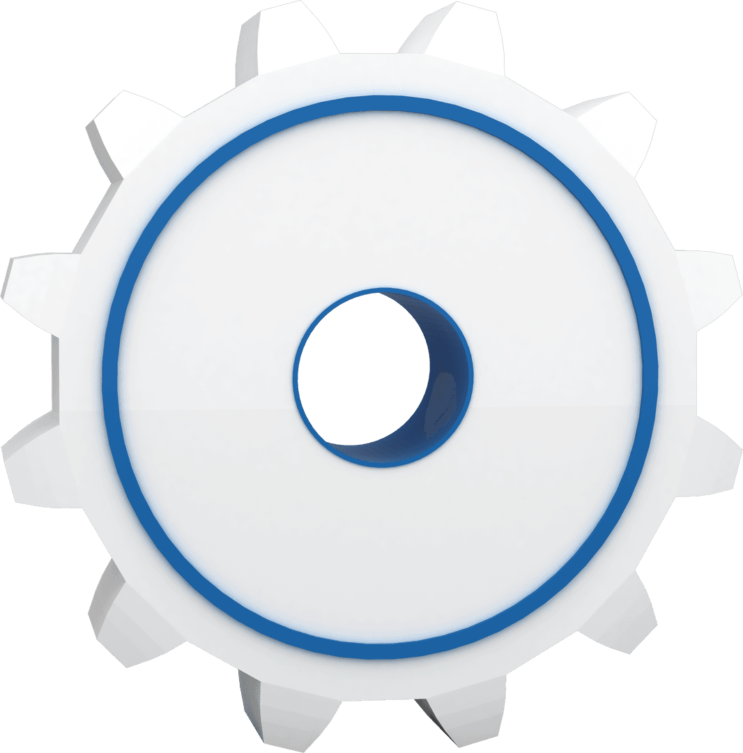 Transparent Gear Symbol with Blue Accents on White Background