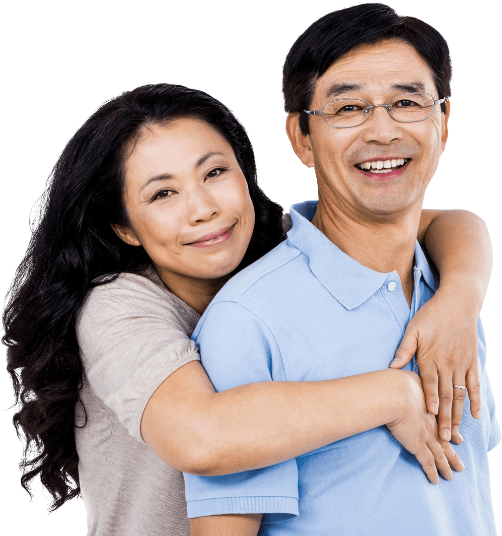 Transparent Image of Smiling Couple Embracing Warmly