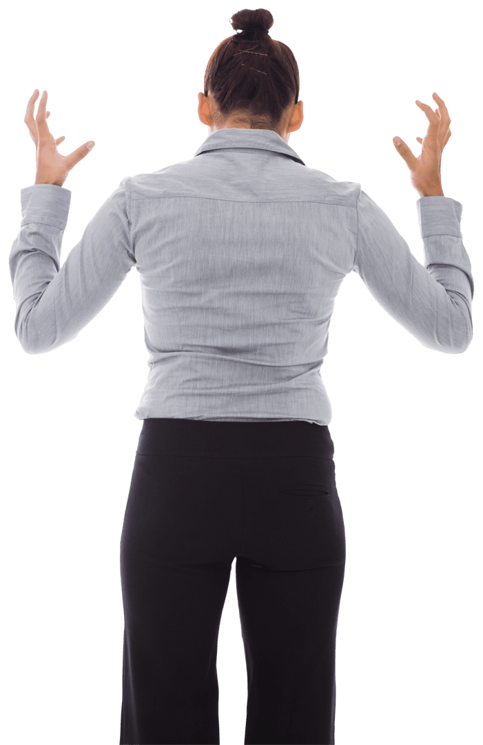 Frustrated Caucasian Businesswoman Rear View on Transparent Background
